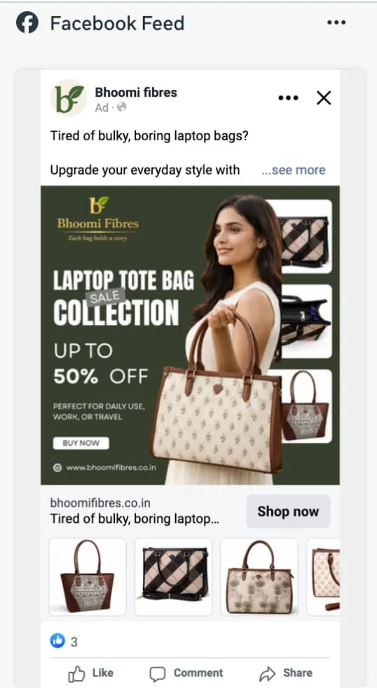Facebook Feed (Product Grid) ad preview