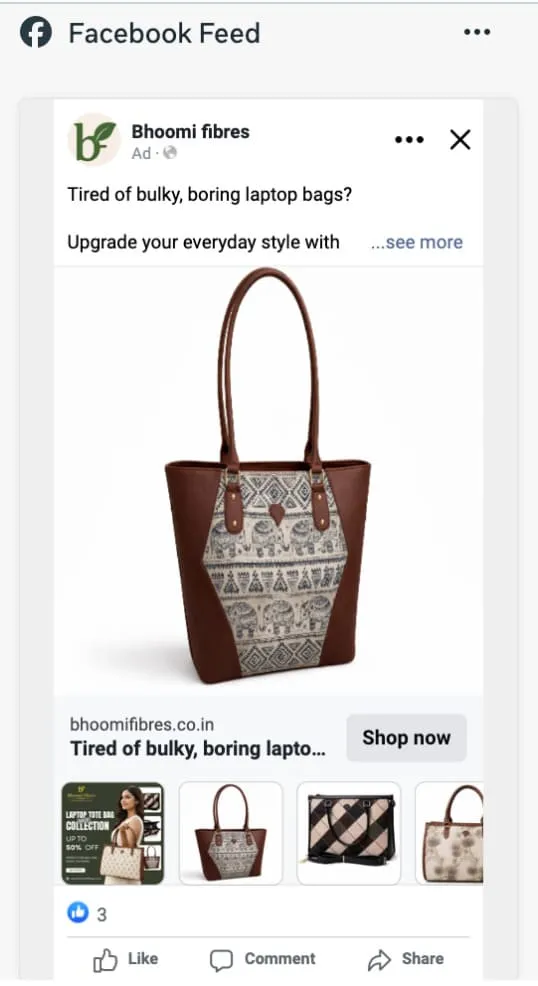 Facebook Feed (Product Showcase) ad preview
