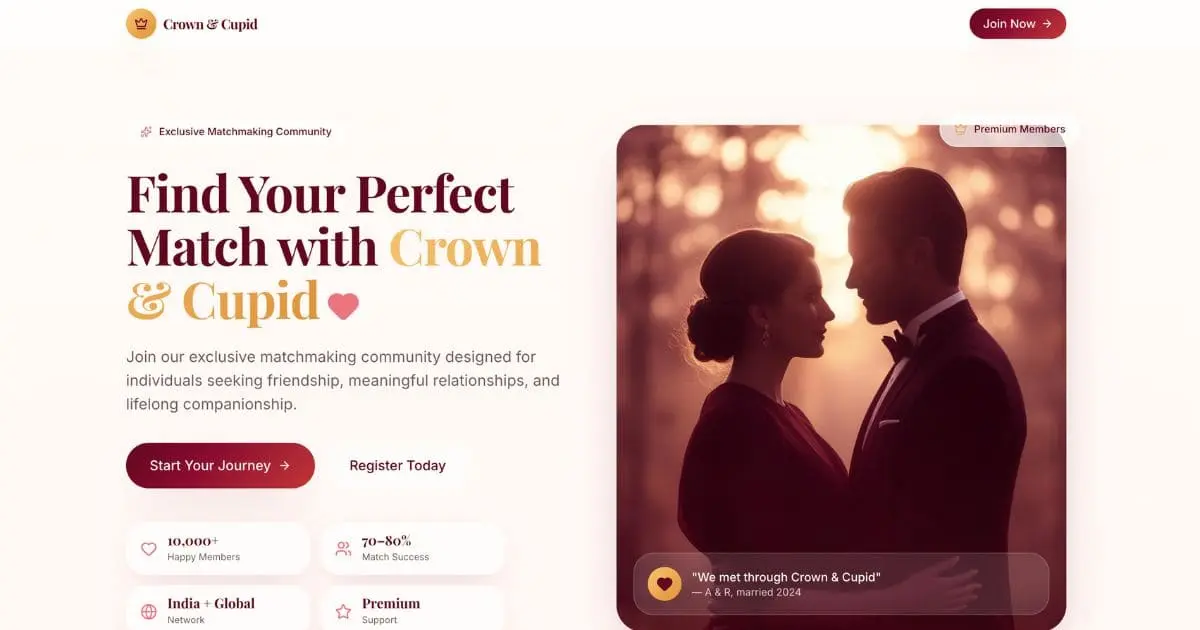 Crown & Cupid Dating Club premium matchmaking landing page